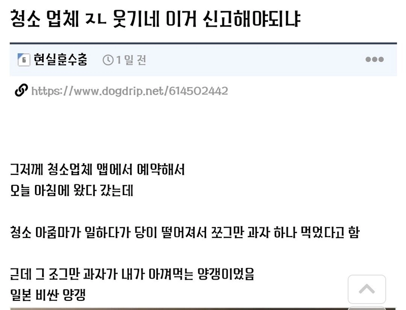 비싼 양갱을 맘대로 먹은 청소업체 아줌마