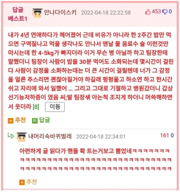 64507e8480da70a042deb9ff7a18b7c8.png 여친과 헤어지고 식음 전폐 후 병원간 남자